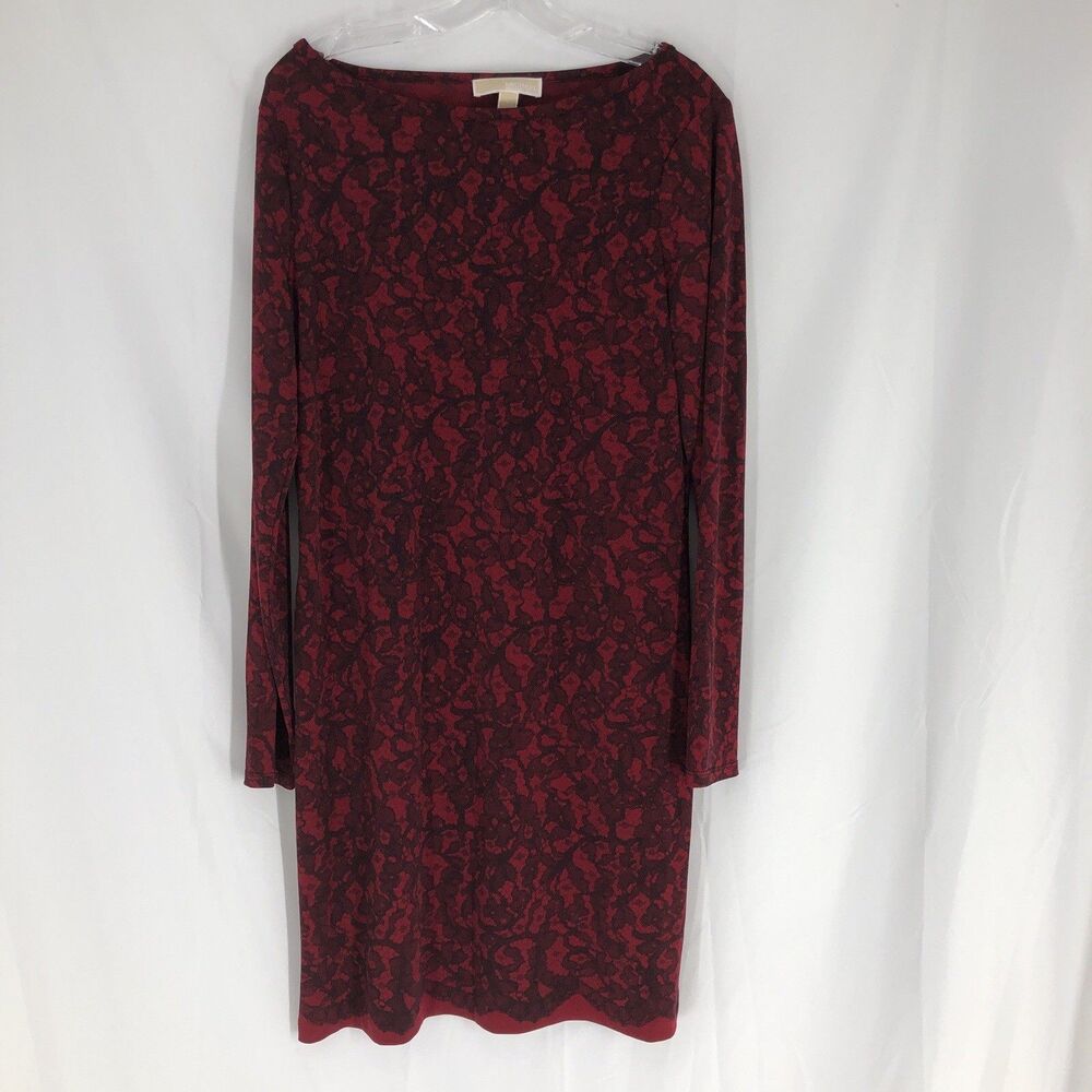 Michael Kors Cinnabar Red Lace Print Stretch Matte Jersey Sheath Dress Large